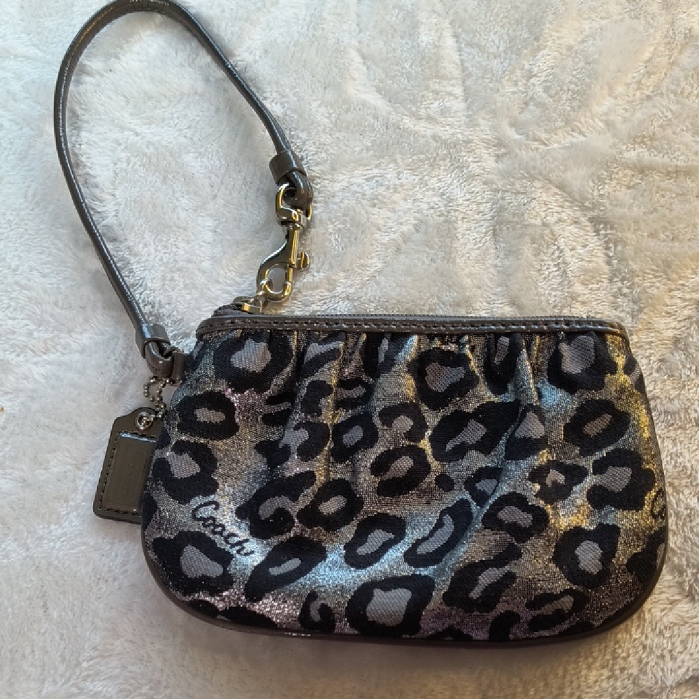 Coach Silver and Black Ocelot Leopard Wristlet, 6.5" x 4.5", Perfect